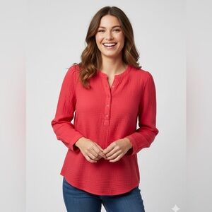 DKNY Vibrant Red Coral Blouse. Size Medium